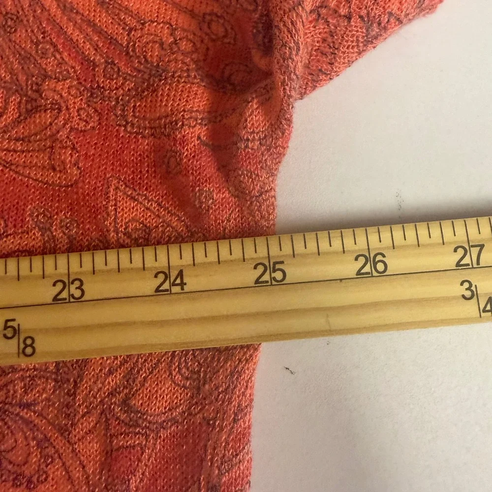 Sundance Cardigan Women L Coral Orange 100% Linen Floral Paisley V-Neck